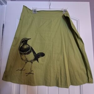 Large Angie Olive Bird Print A-Line Skirt